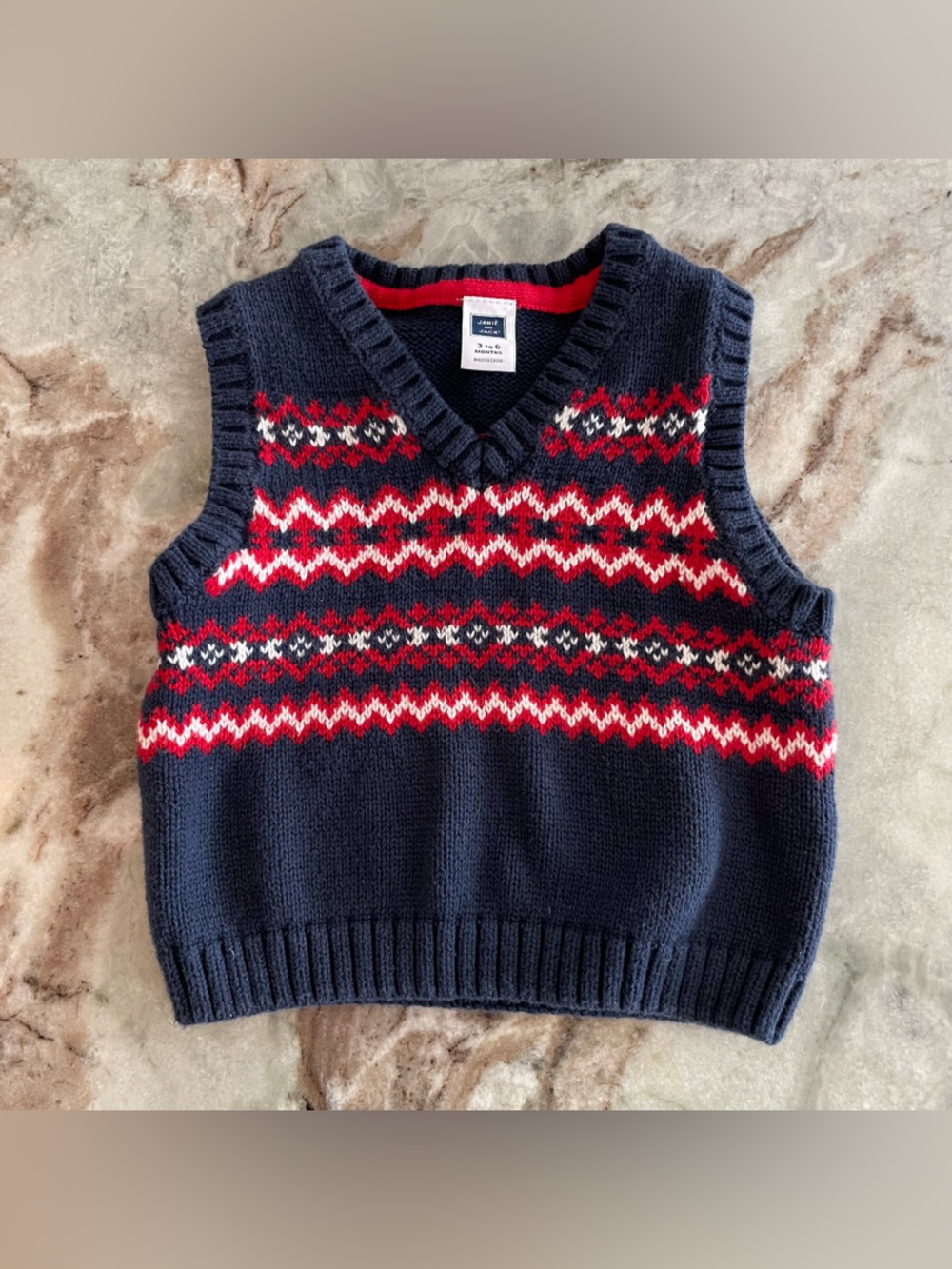 Janie and Jack Boys Sweater Vest V-neck Navy and Red Size 3-6 Months